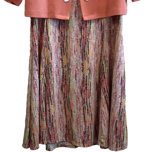 Perceptions Petite Women's 2 Piece Peach Combo Sleeveless Dress & Cardigan PM - Picture 3 of 13